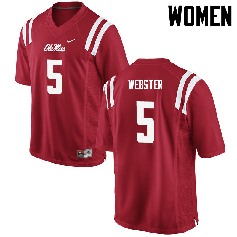 Women Ole Miss Rebels #5 Ken Webster College Football Jerseys-Red - Click Image to Close